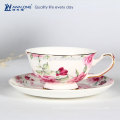 Nouvelle conception Peinture Pink Decal WholeSale Bone Chine Tea Cup et Saucer